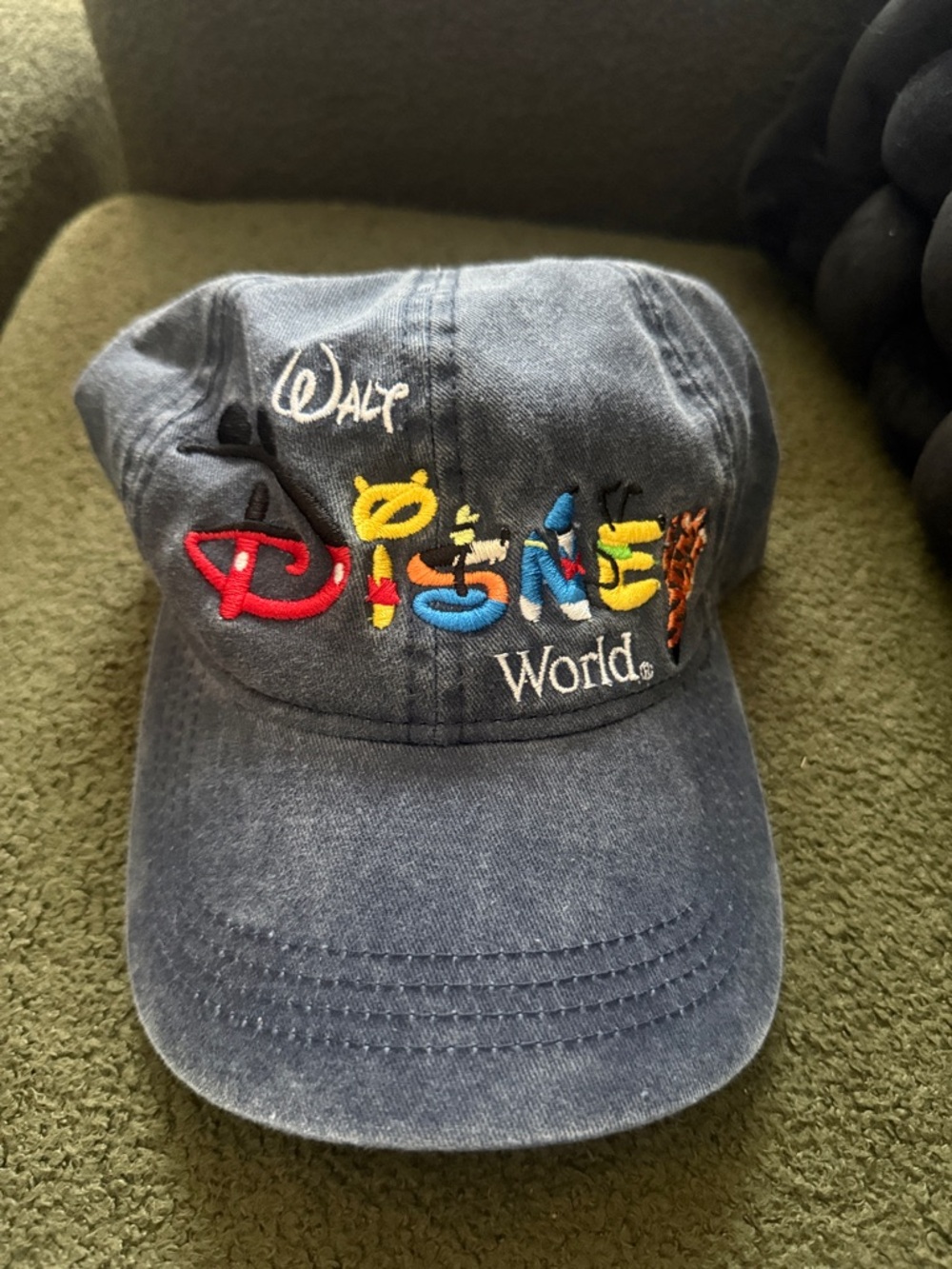 Vintage Disney Multicolor Embroidered Denim Hat - Blue